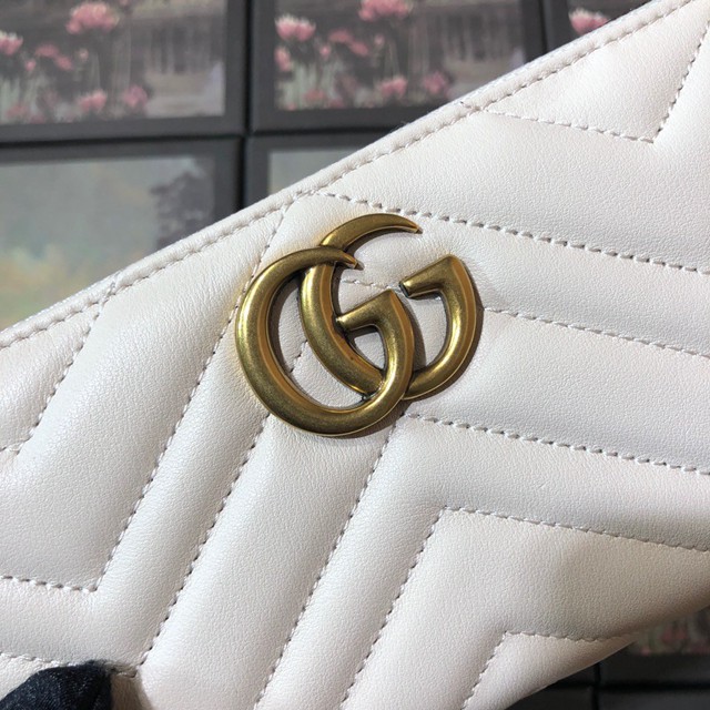 Gucci經典款錢夾錢包 443123 古馳小牛皮錢包 Gucci原單GG Marmont系列長款拉鏈女錢包  gqy3163